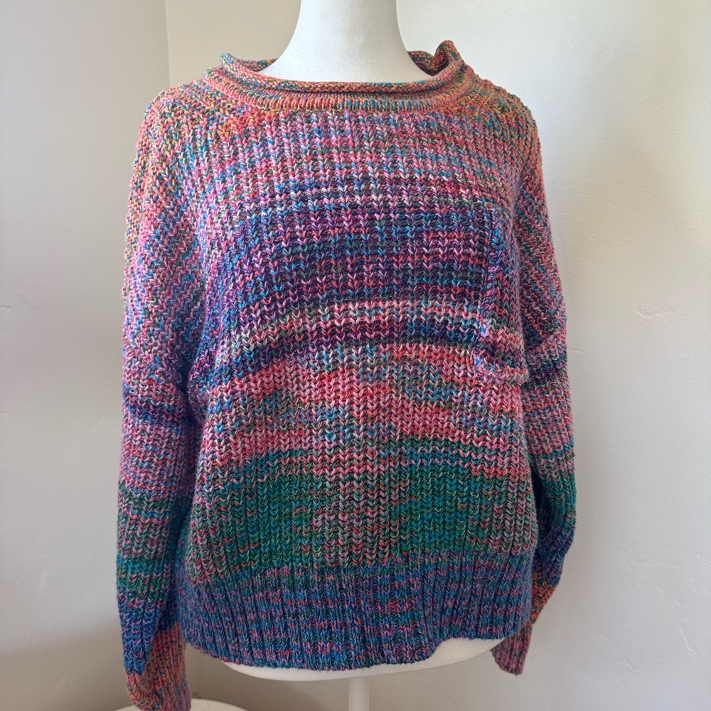 GAP Shaker Stitch Pocket Oversize Sweater Colorful Rainbow Size M